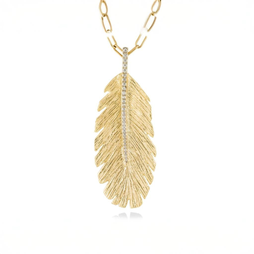 Gold plated silver and zircon feather pendant