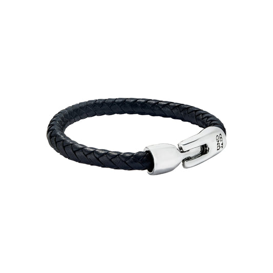 Tubular braided leather bracelet with sterling silver plated clasp 
