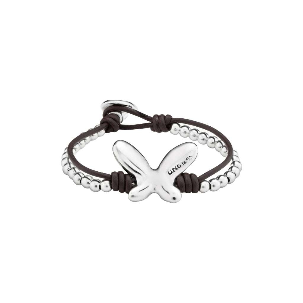 Double leather bracelet plated in sterling silver