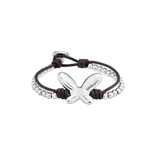 Double leather bracelet plated in sterling silver