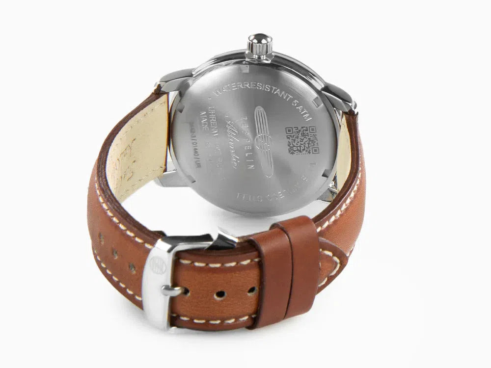 Zeppelin Atlantic Quartz Watch, Blue, 41 mm, Day, Leather Strap, 8442-3