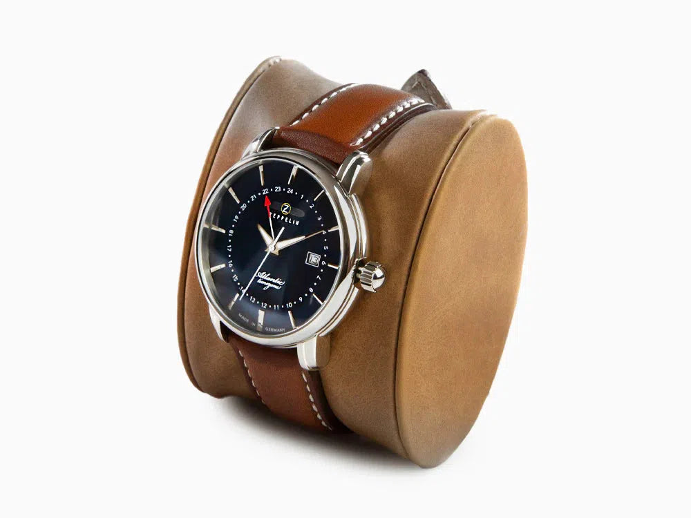Zeppelin Atlantic Quartz Watch, Blue, 41 mm, Day, Leather Strap, 8442-3