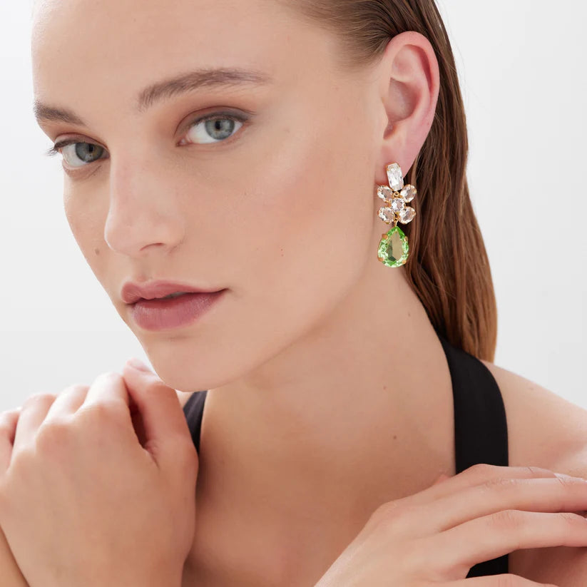 Long teardrop crystal earrings in Gold plated Silver by Glory 