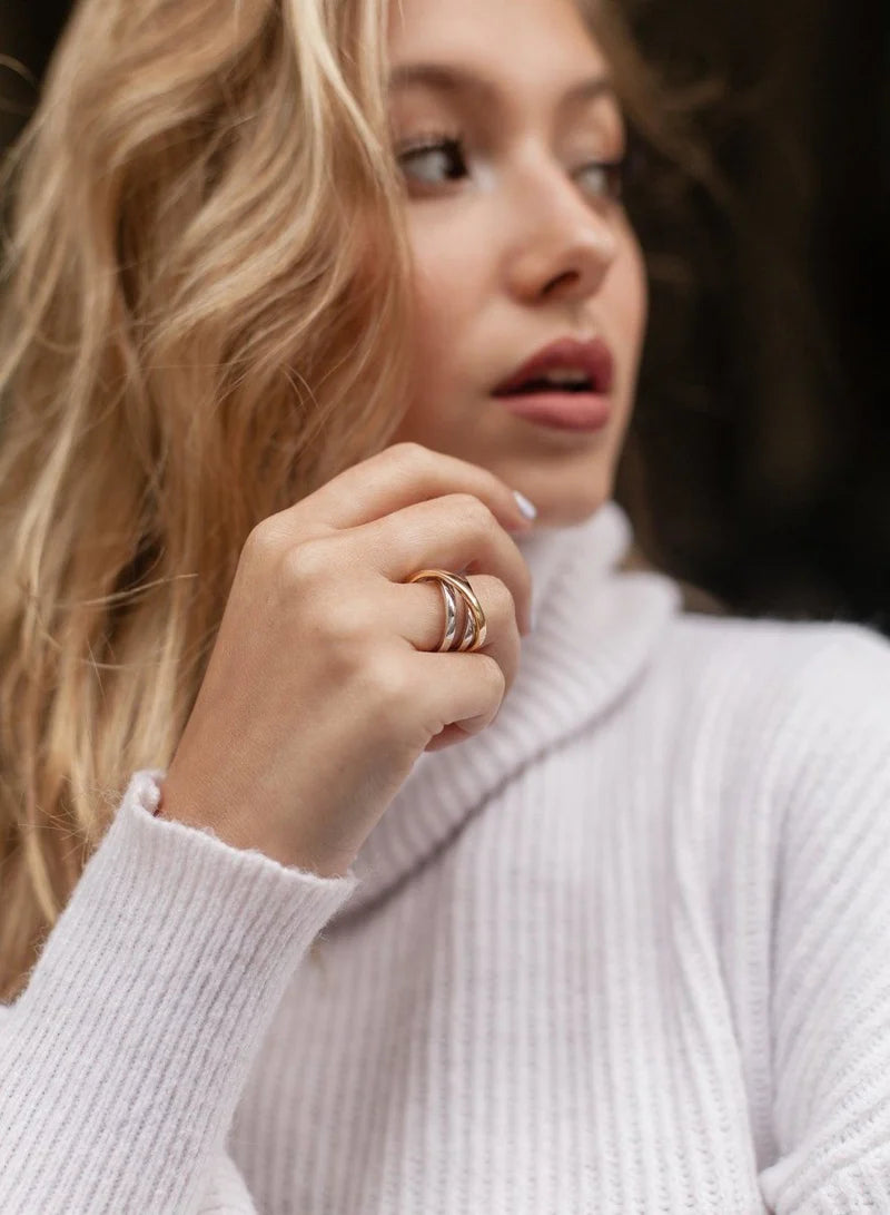 Wide silver rings with two-tone hugging design