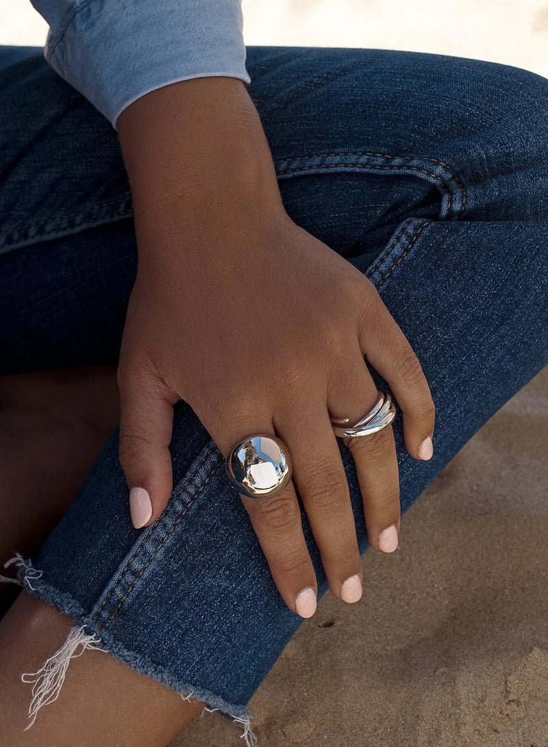 Large plain silver rings with round design
