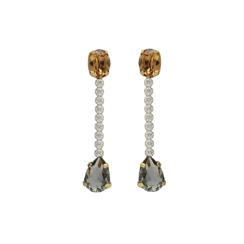 Long champagne crystal waterfall earrings in Clarity Gold Plated Silver 