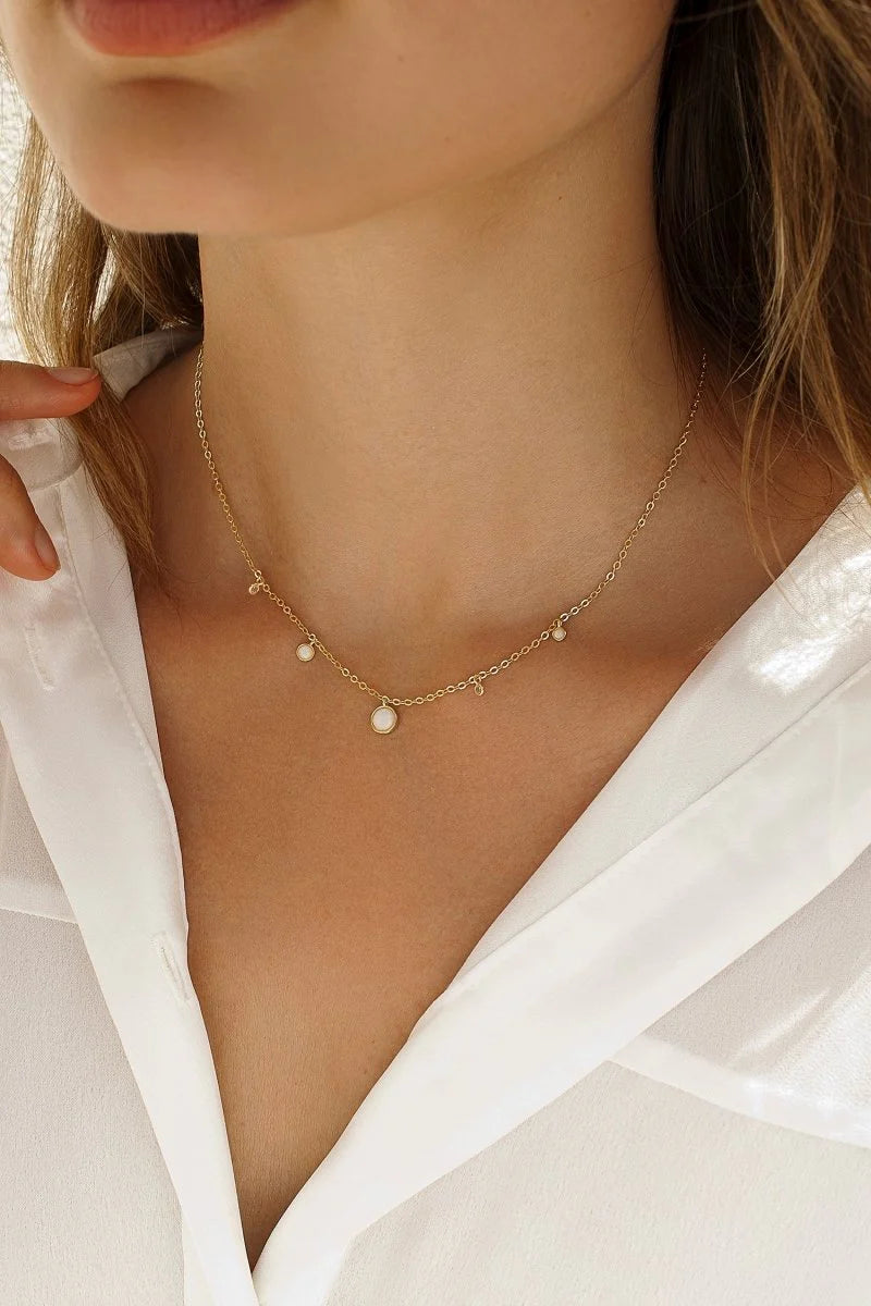 Silver pendant necklaces with opal and zirconia design
