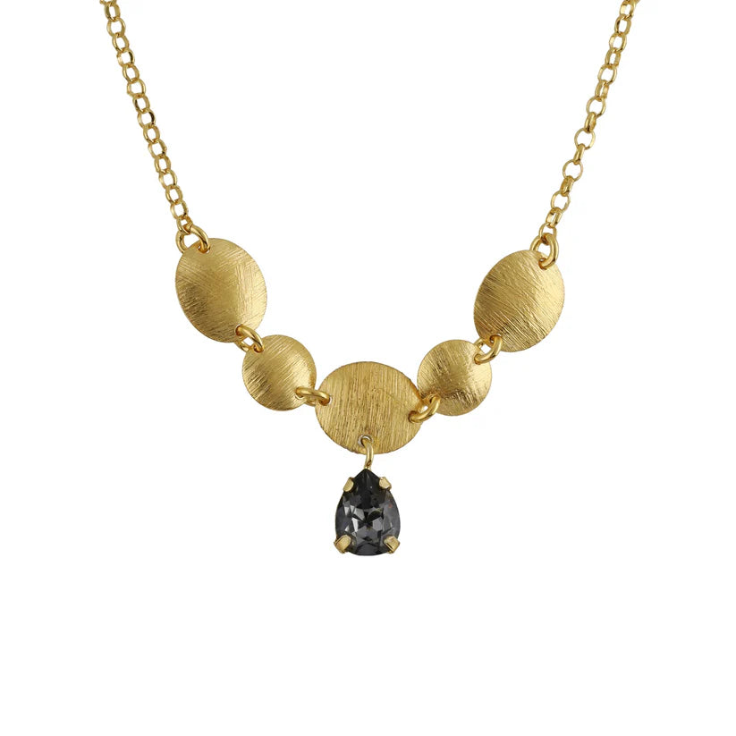 Short black crystal teardrop necklace in Gold plated Silver by Noise 
