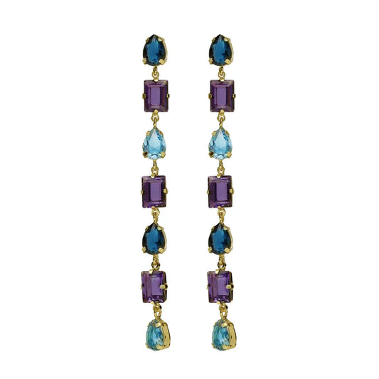 Long purple crystal waterfall earrings in Balance Silver