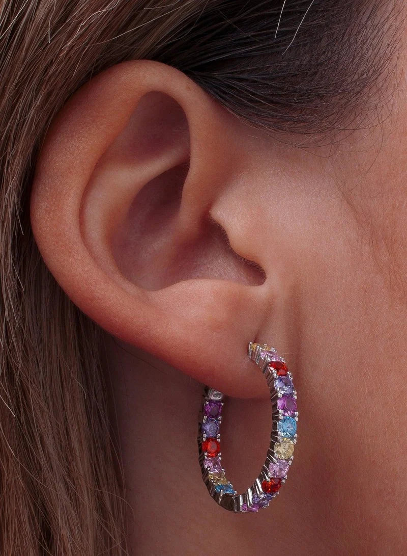 Hoop earrings with round-cut multi-chrome stones