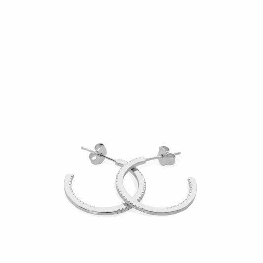 Mini silver hoop earrings with white zirconia setting, medium model