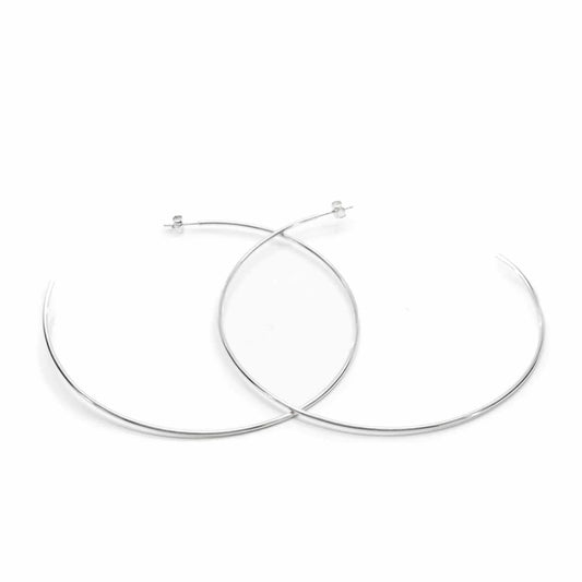 Large, fine maxi design hoop earrings in plain silver