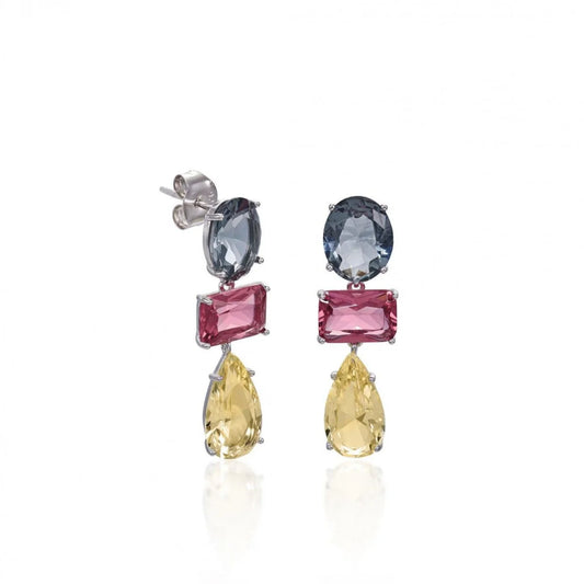Earrings with colored stones in round emerald and pear cut