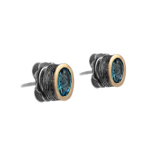 Arracades STYLIANO Plata, Or i Topazi blau - T.7X5